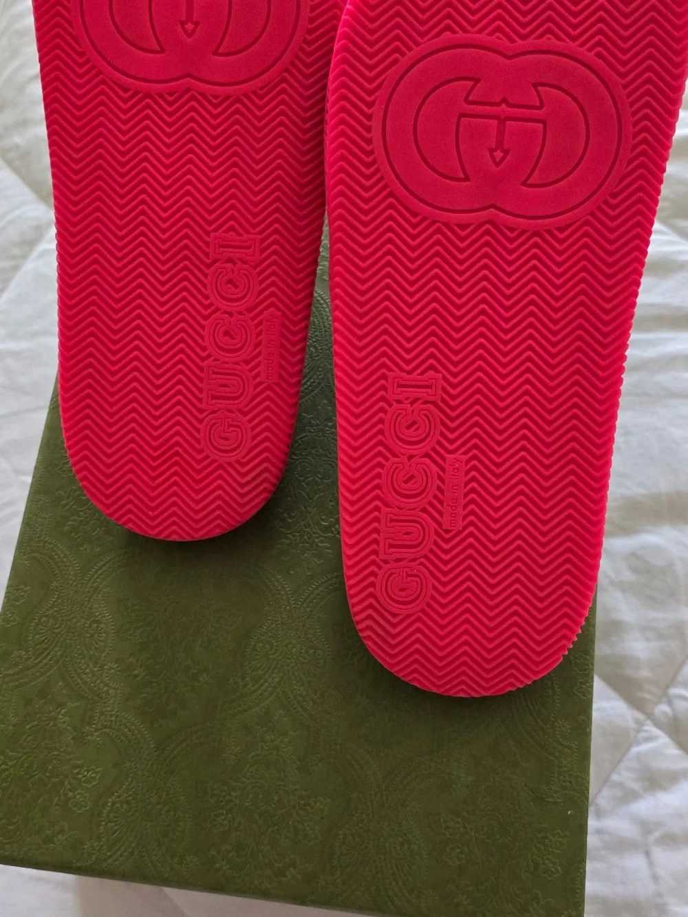 Gucci Green & Pink Crisscross Slide Sandals
